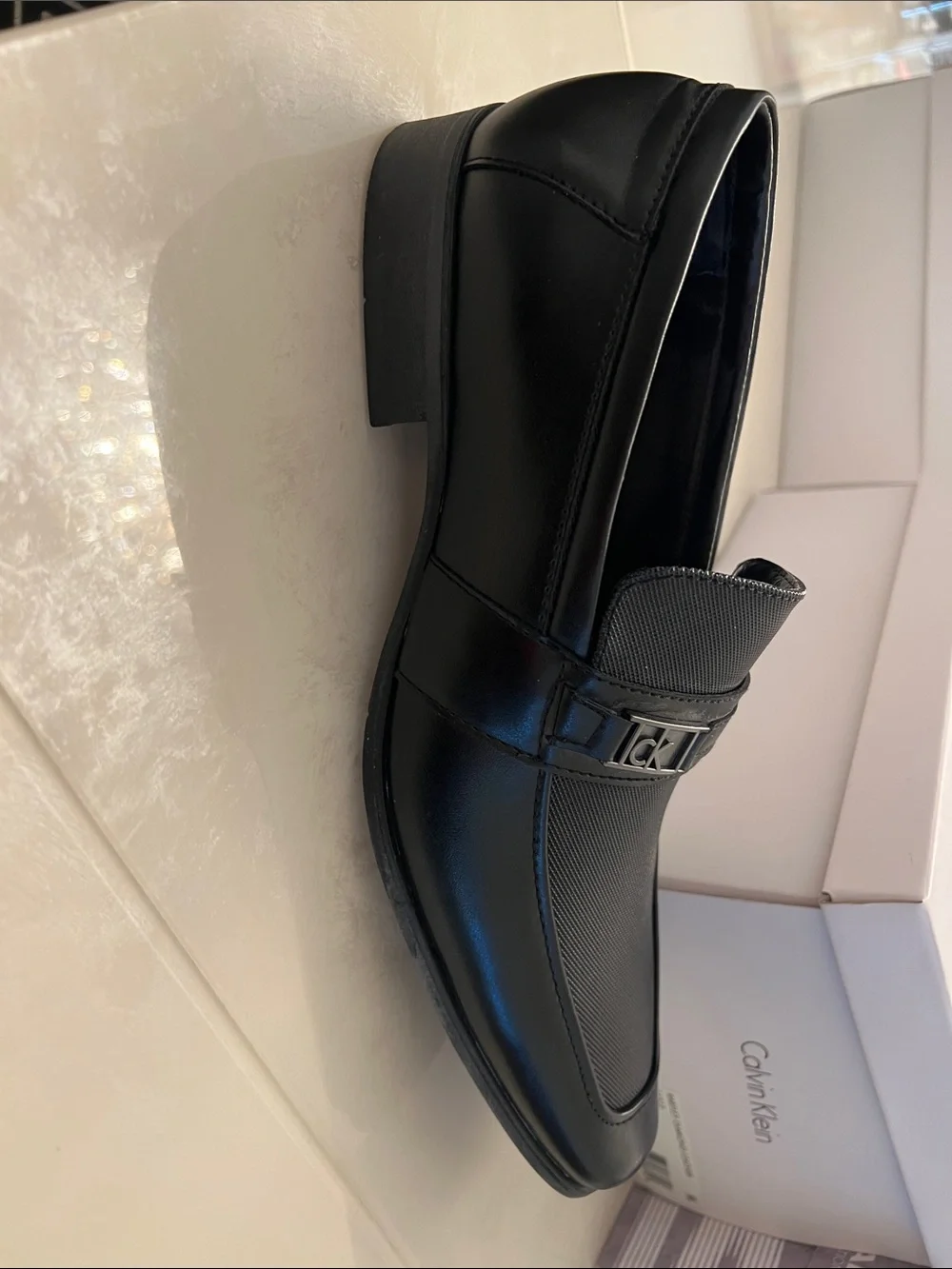 Calvin Klein Black Bartley diamond leather Loafer with Logo Trim